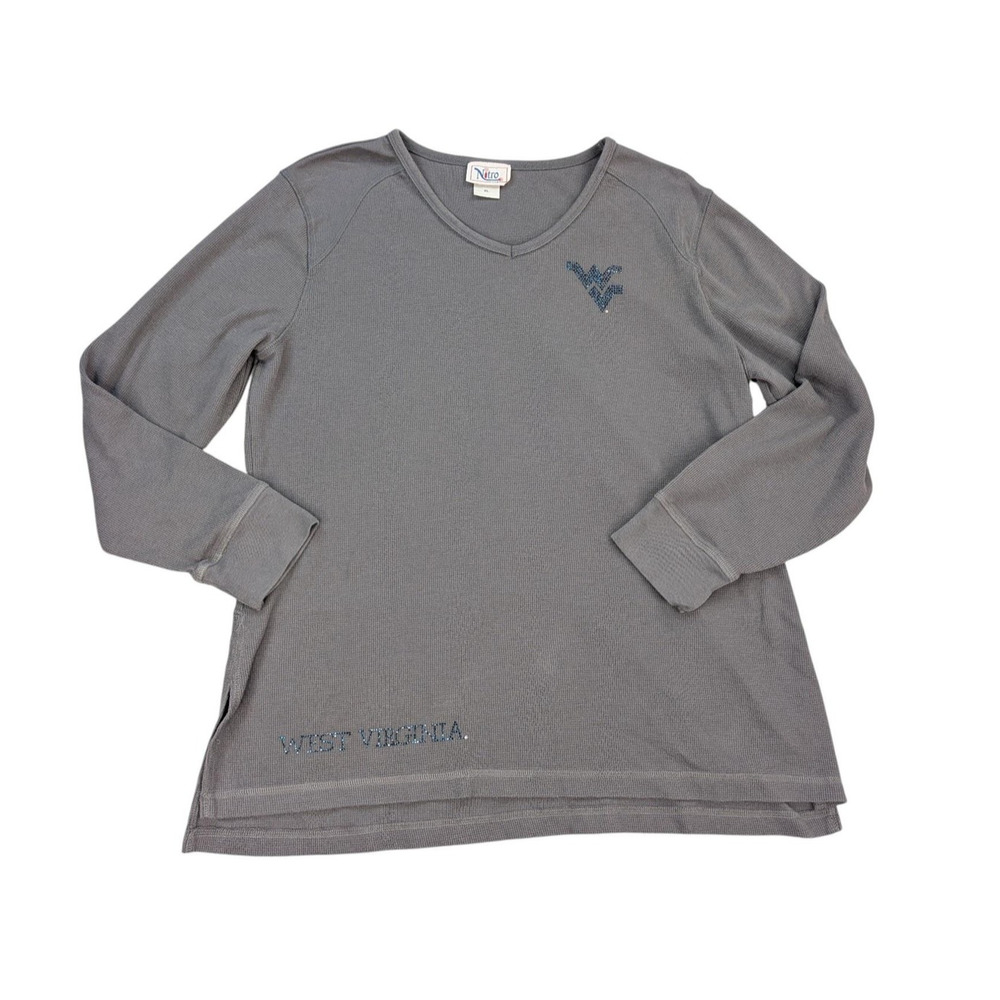 Nitro USA Shirt Women XL Gray West Virginia Mountaineers Rhinestone Waffle Knit